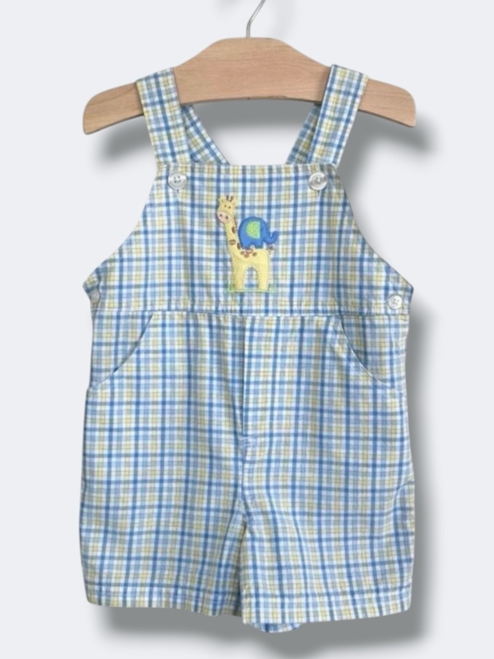 🌵3/$20 Starting Out Shortalls Romper Baby 18M Plaid Zoo Animals Cotton